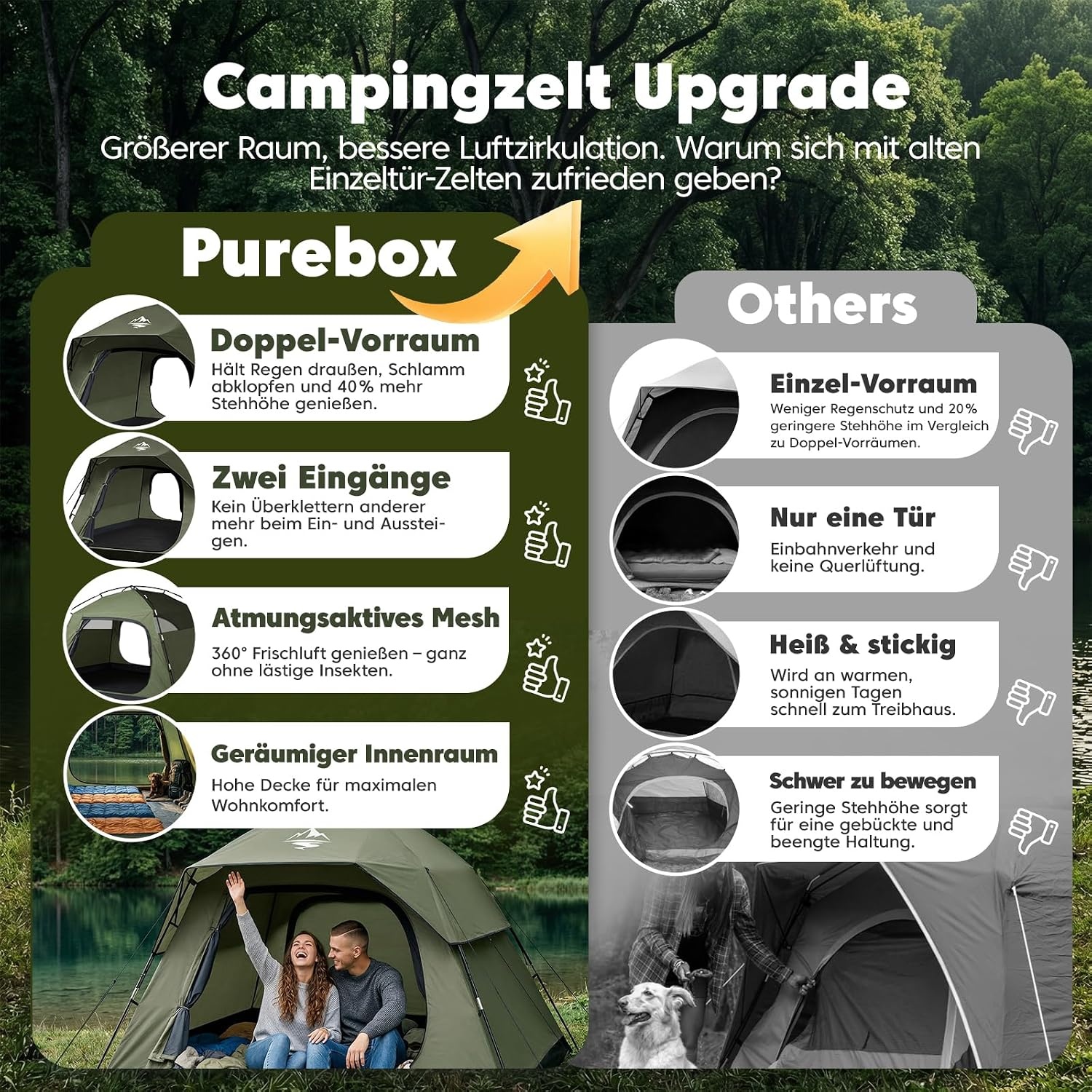 Campingzelt für 4 Personen, 275x215 cm, Dunkeloliv - 34% Rabatt