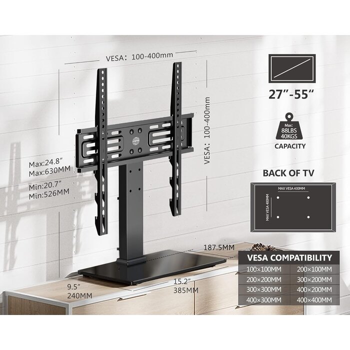 Universeller TV-Tischständer 27-55 Zoll, 40 kg, VESA 400x400 - 32% Rabatt