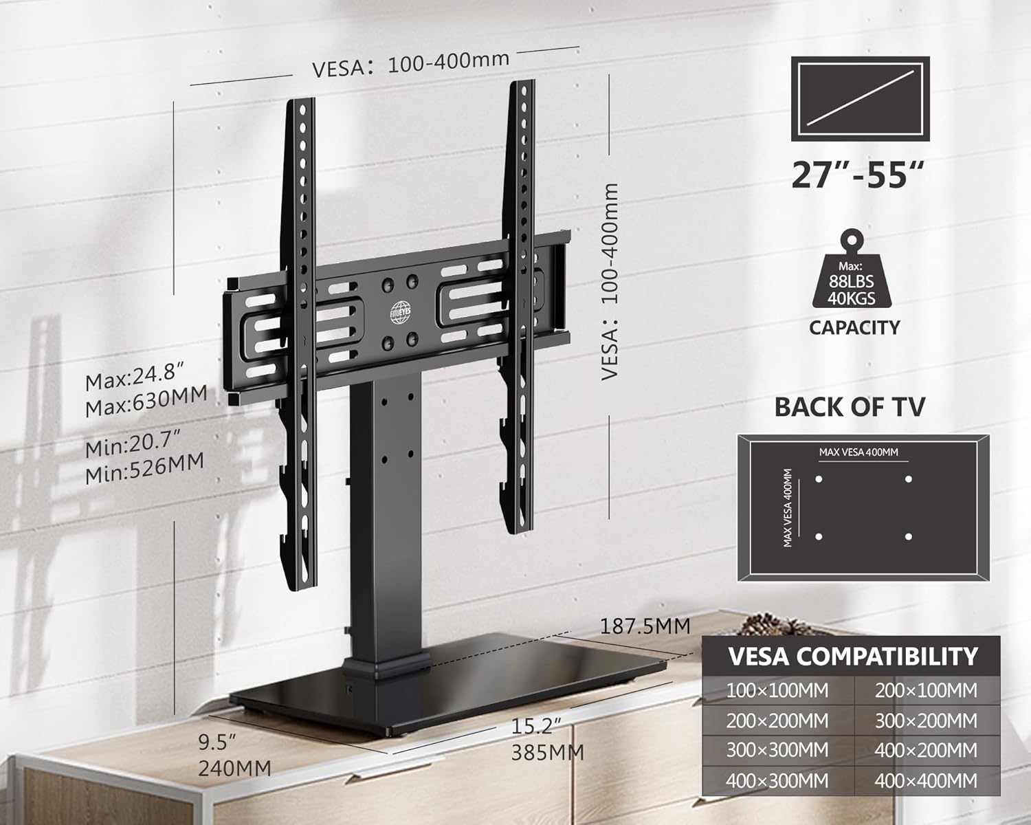 Universeller TV-Tischständer 27-55 Zoll, 40 kg, VESA 400x400 - 32% Rabatt