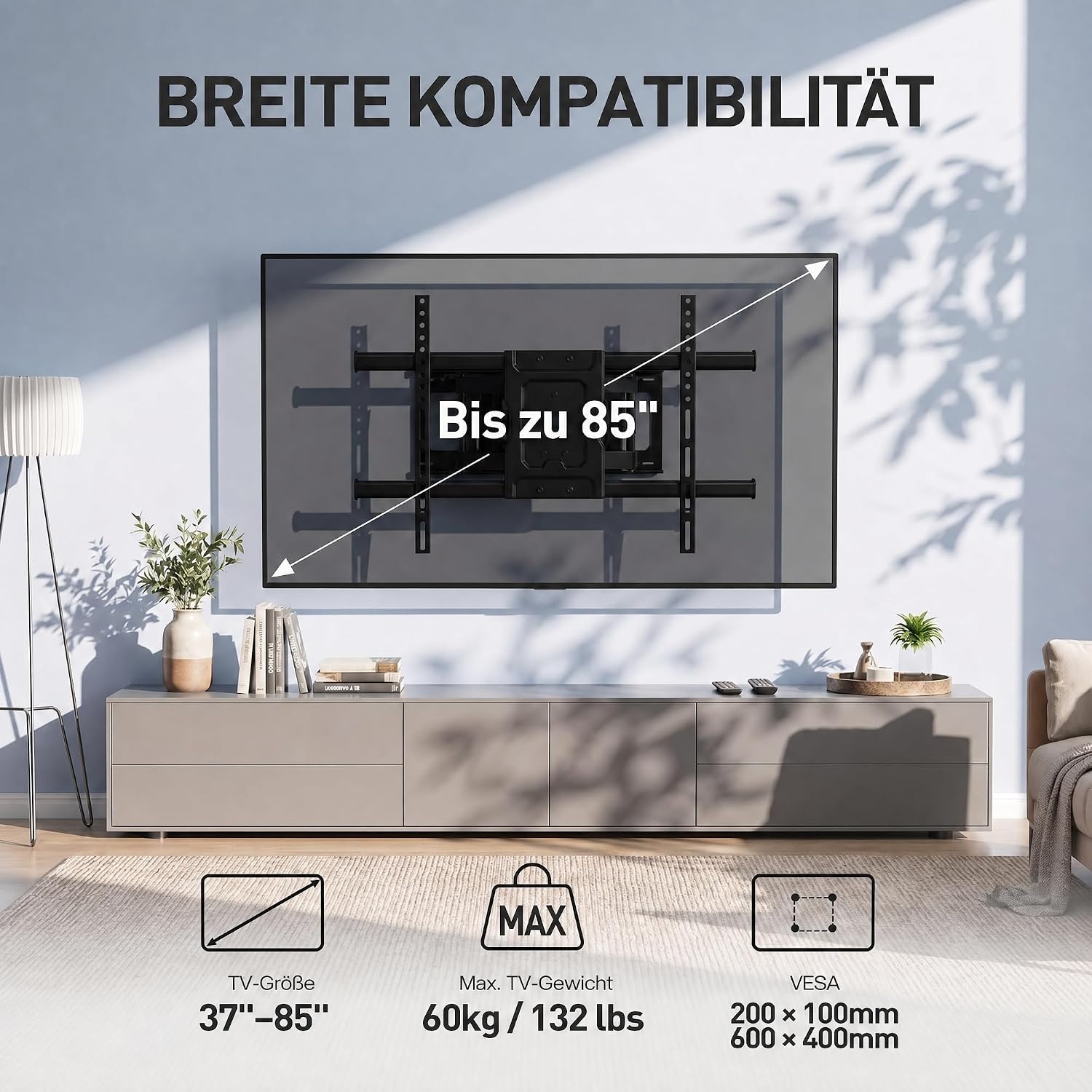 TV-Wandhalterung 37-85 Zoll, schwenkbar, bis 60 kg - 33% Rabatt