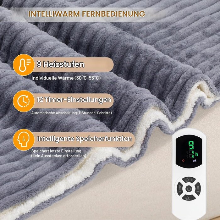Elektrische Heizdecke 160x130 cm, 9 Stufen - 33% Rabatt