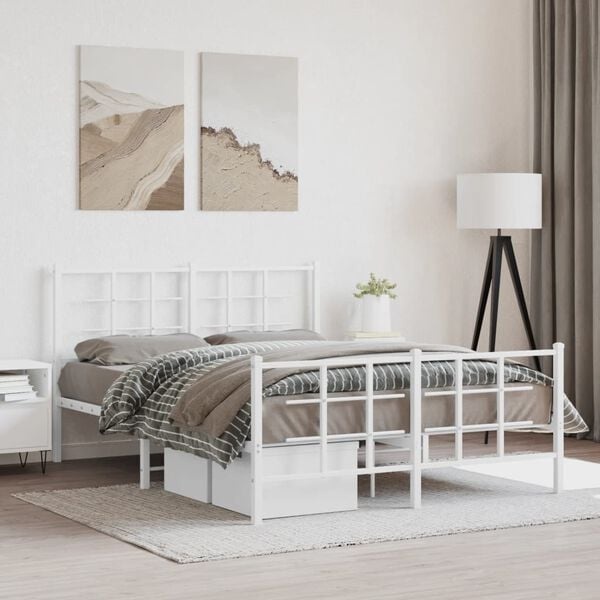 Bettgestell 140x200 cm, Metall, Weiß - 34% Rabatt