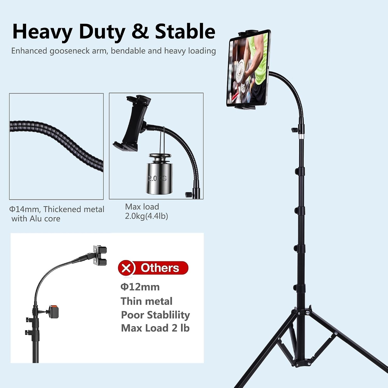 Tablet- & Handy-Bodenständer 185 cm mit Schwanenhals - 33% Rabatt