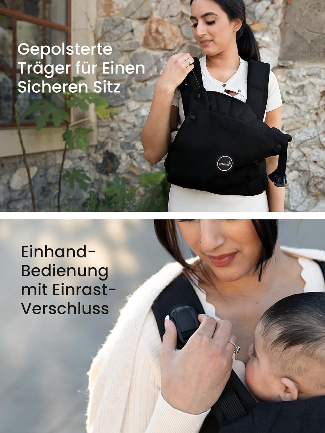 Ergonomische Babytrage - schwarz, 3-18 kg - 33% Rabatt