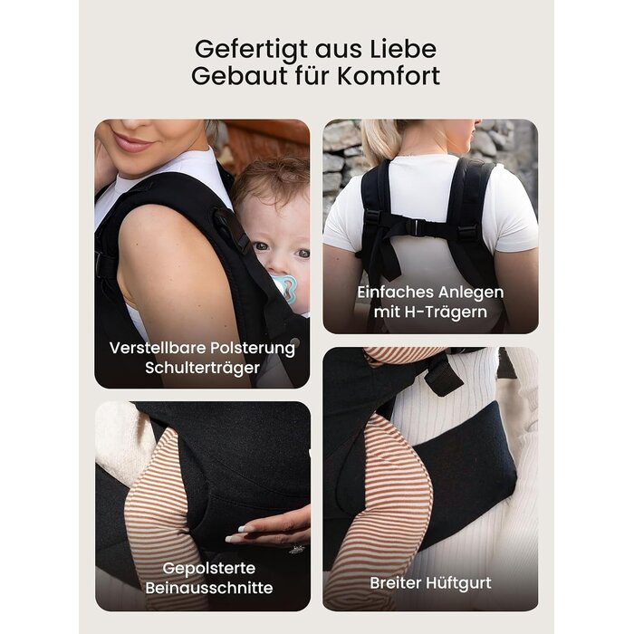 Ergonomische Babytrage - schwarz, 3-18 kg - 33% Rabatt