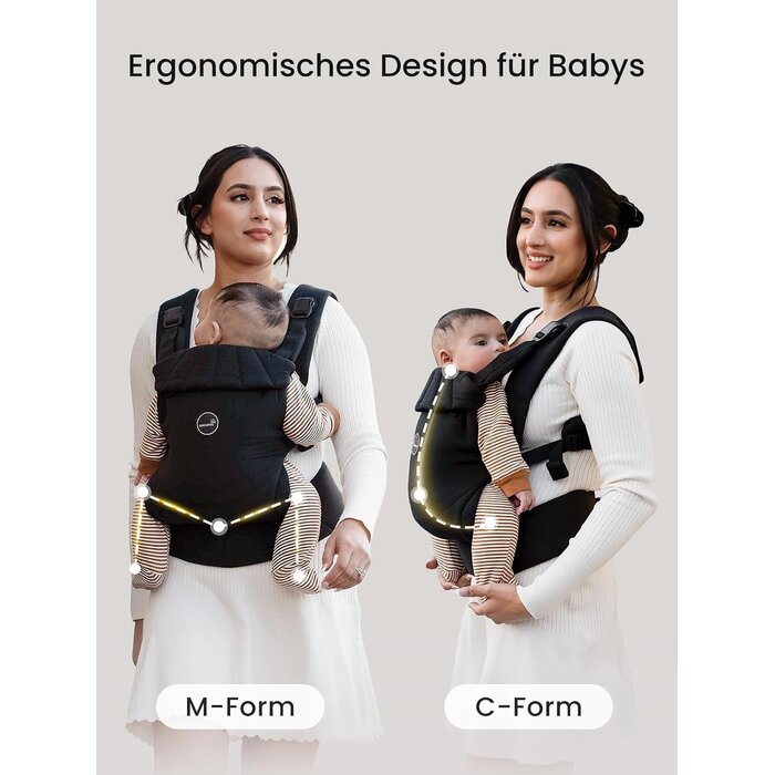 Ergonomische Babytrage - schwarz, 3-18 kg - 33% Rabatt
