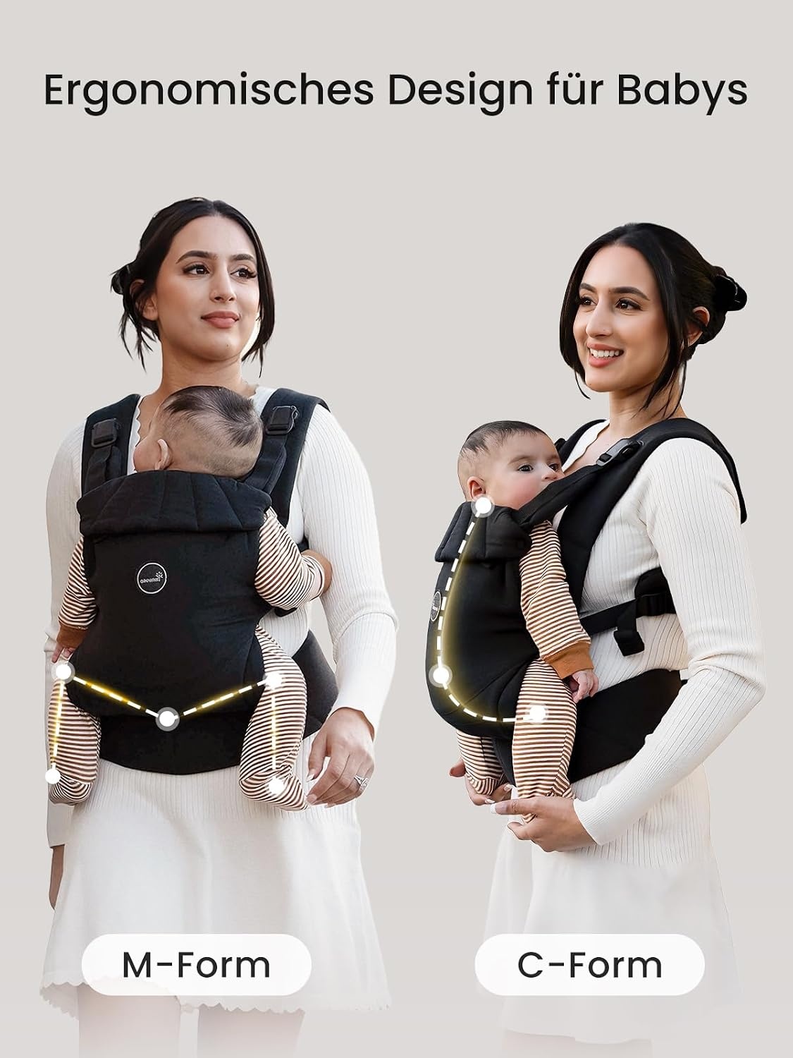 Ergonomische Babytrage - schwarz, 3-18 kg - 33% Rabatt