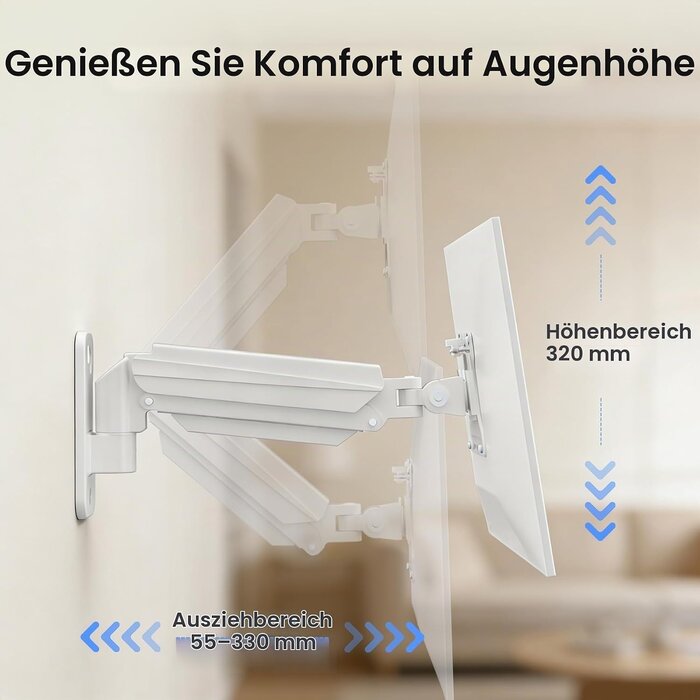 Monitor-Wandhalterung 13-32 Zoll mit Gasfeder, Weiß - 32% Rabatt