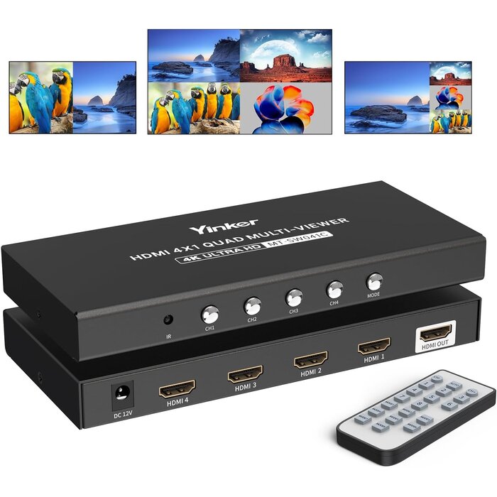 HDMI Quad Multiviewer KVM-Switch 4-Port 4K 30Hz - 34% Rabatt