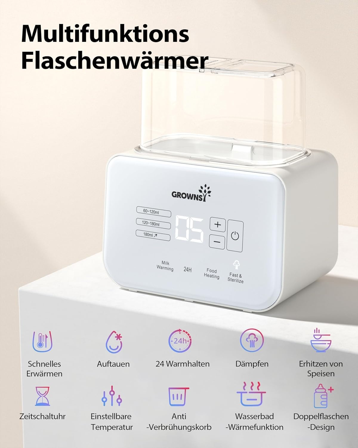 8-in-1 Babyflaschenwärmer und Sterilisator, cremeweiß - 33% Rabatt