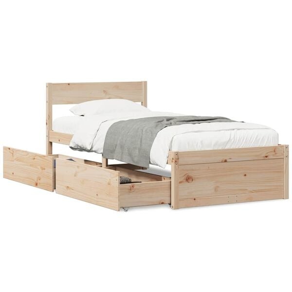 Massivholzbett 90x200 cm mit Schubladen - 35% Rabatt