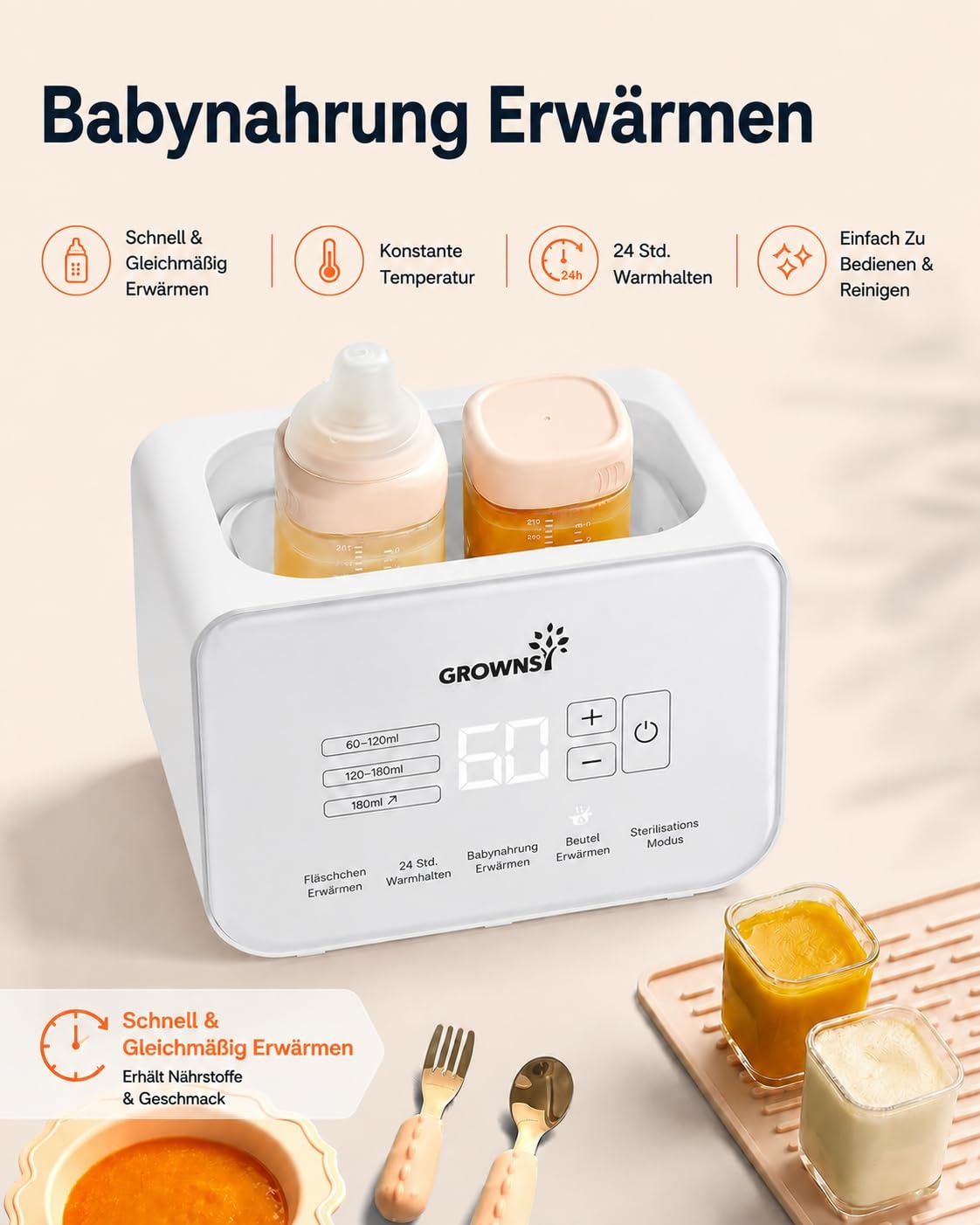 8-in-1 Babyflaschenwärmer & Sterilisator - Creme-Weiß - 33% Rabatt