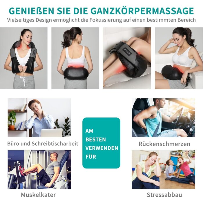 Shiatsu Nacken- und Rückenmassagegerät - 3D Tiefengewebe - 33% Rabatt