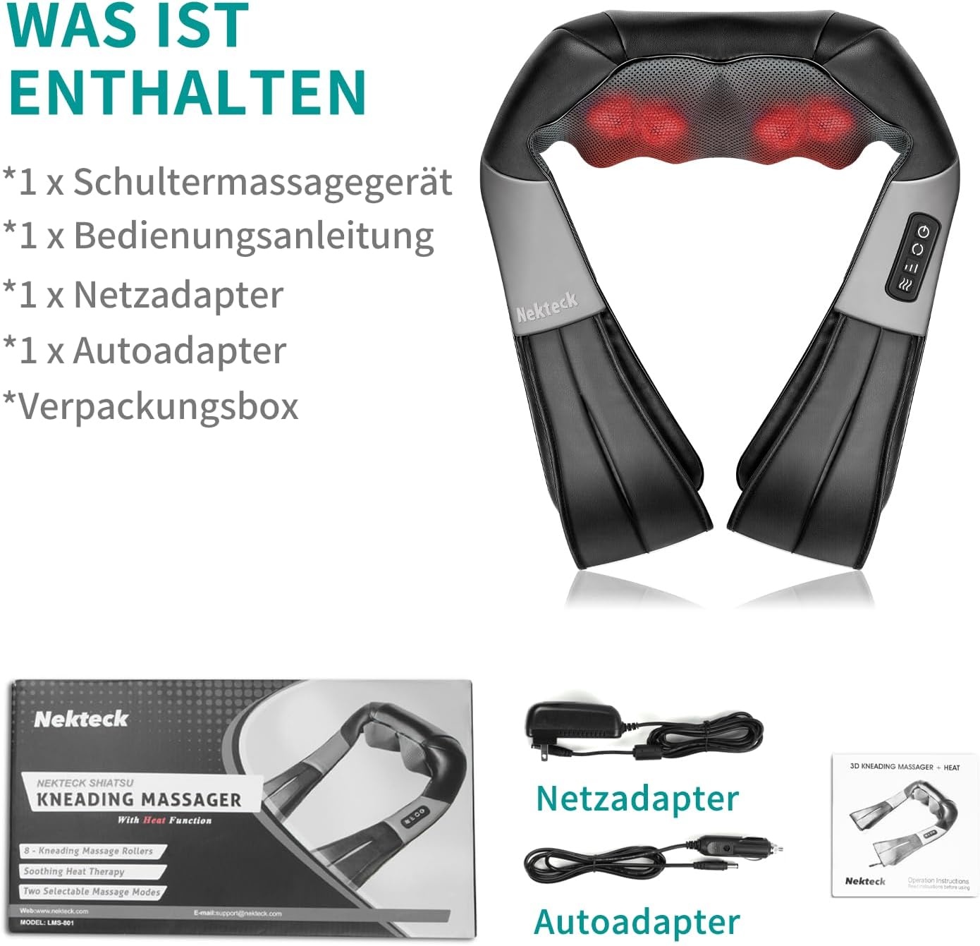 Shiatsu Nacken- und Rückenmassagegerät - 3D Tiefengewebe - 33% Rabatt