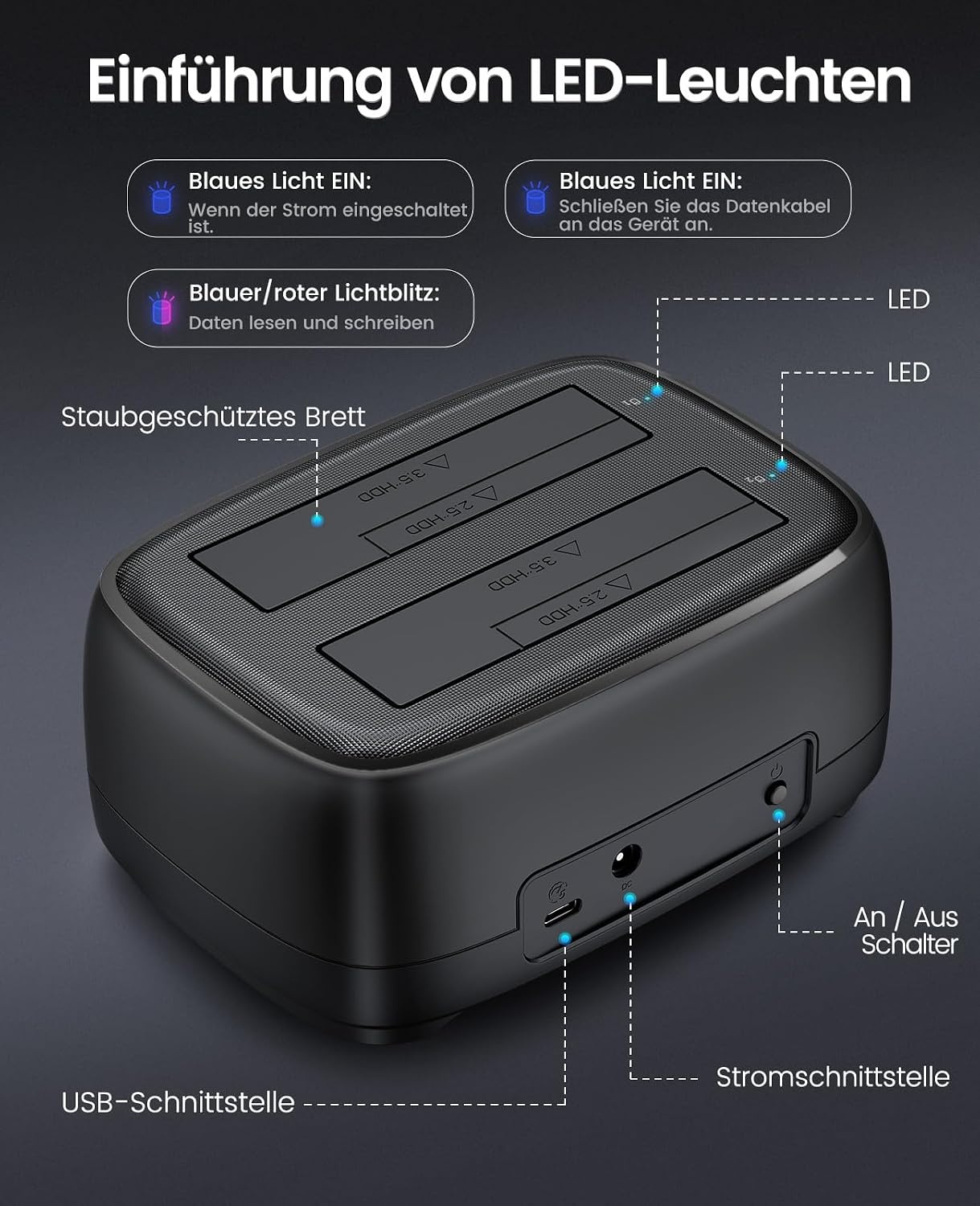 Dual Bay Festplatten-Dockingstation für 2,5" & 3,5" HDD/SSD, 32% Rabatt