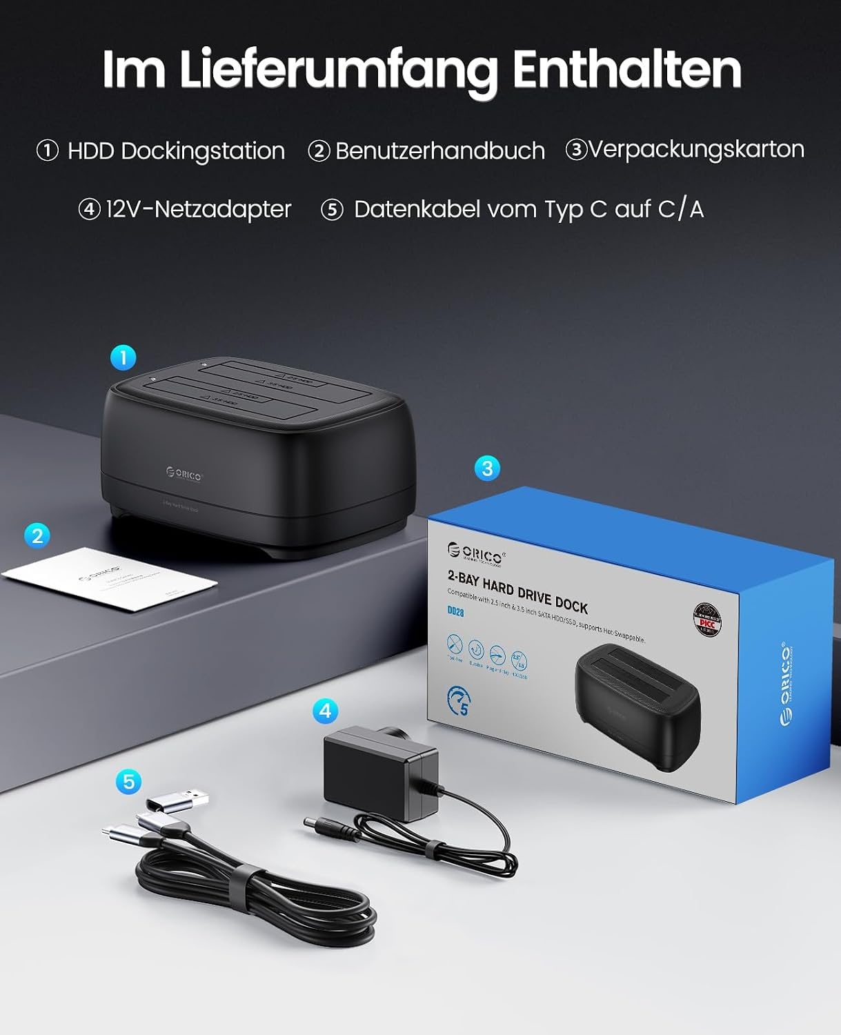 Dual Bay Festplatten-Dockingstation für 2,5" & 3,5" HDD/SSD, 32% Rabatt