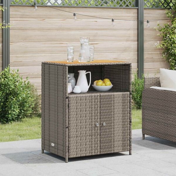 Gartenschrank Poly-Rattan & Akazienholz - Grau - 35% Rabatt