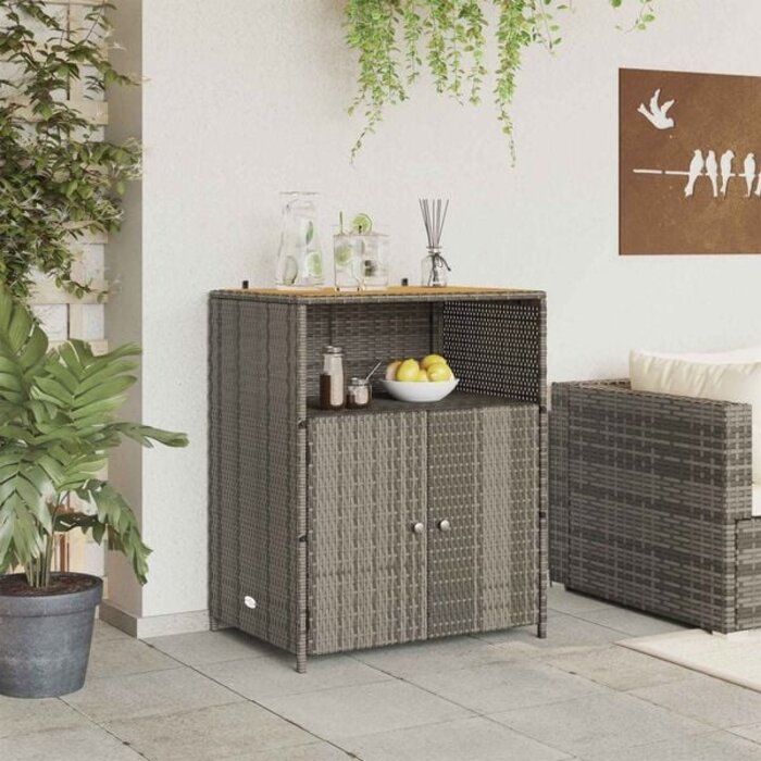 Gartenschrank Poly-Rattan & Akazienholz - Grau - 35% Rabatt
