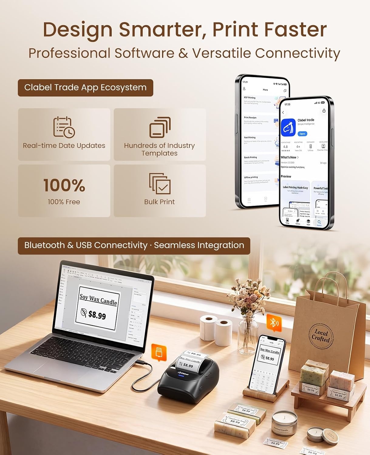 Mobiler Thermo-Etikettendrucker - Bluetooth & USB - 33% Rabatt