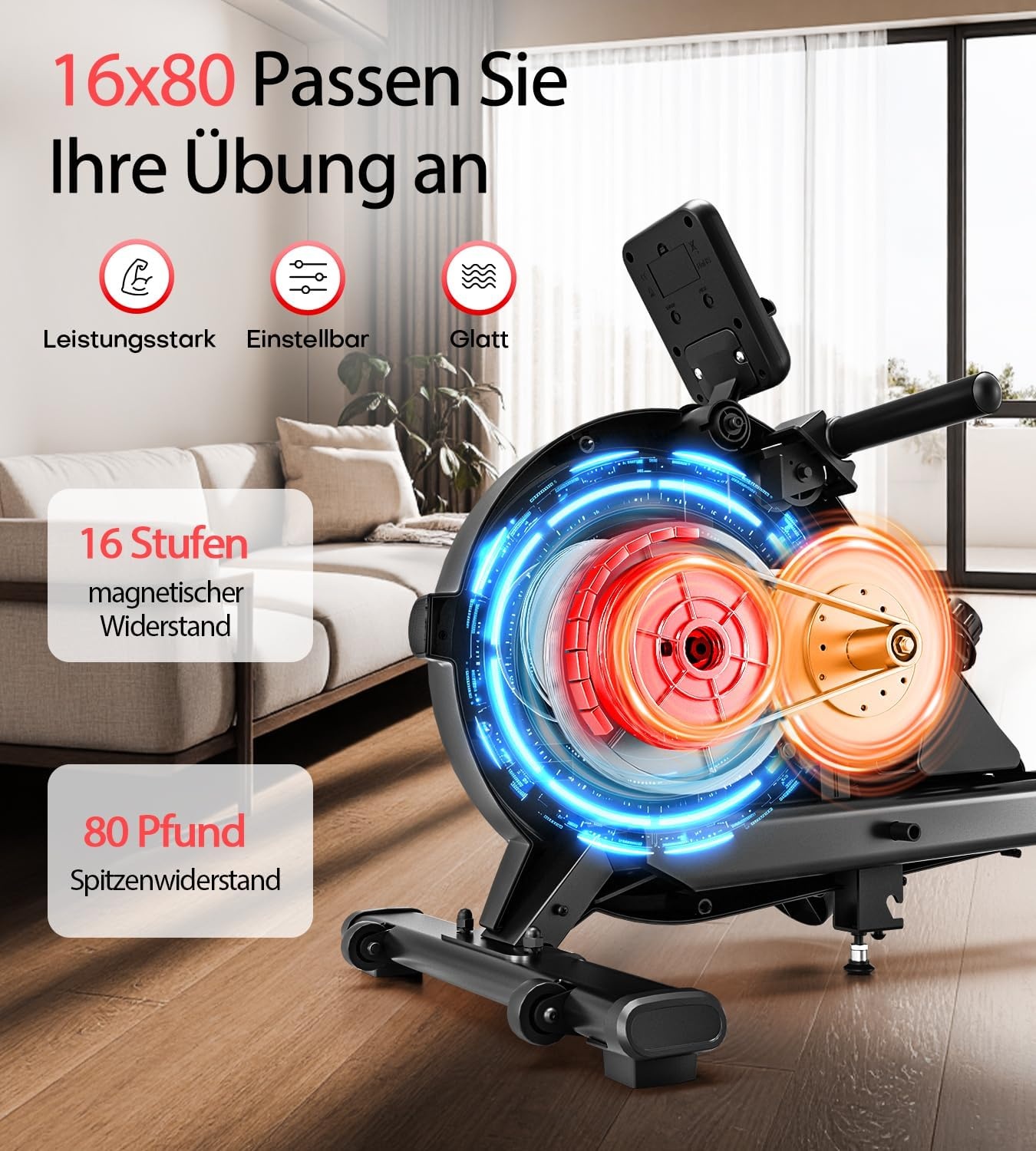 Magnetisches Rudergerät: 16 Widerstände & App-Anbindung - 30% Rabatt