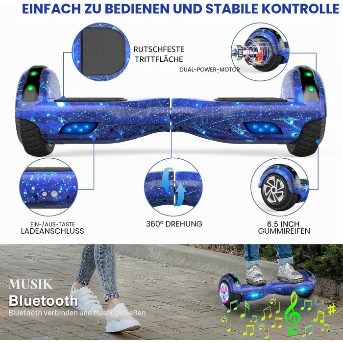 Hoverboard mit Sitz & 6,5 Zoll Rädern - Sternenblau - 35% Rabatt