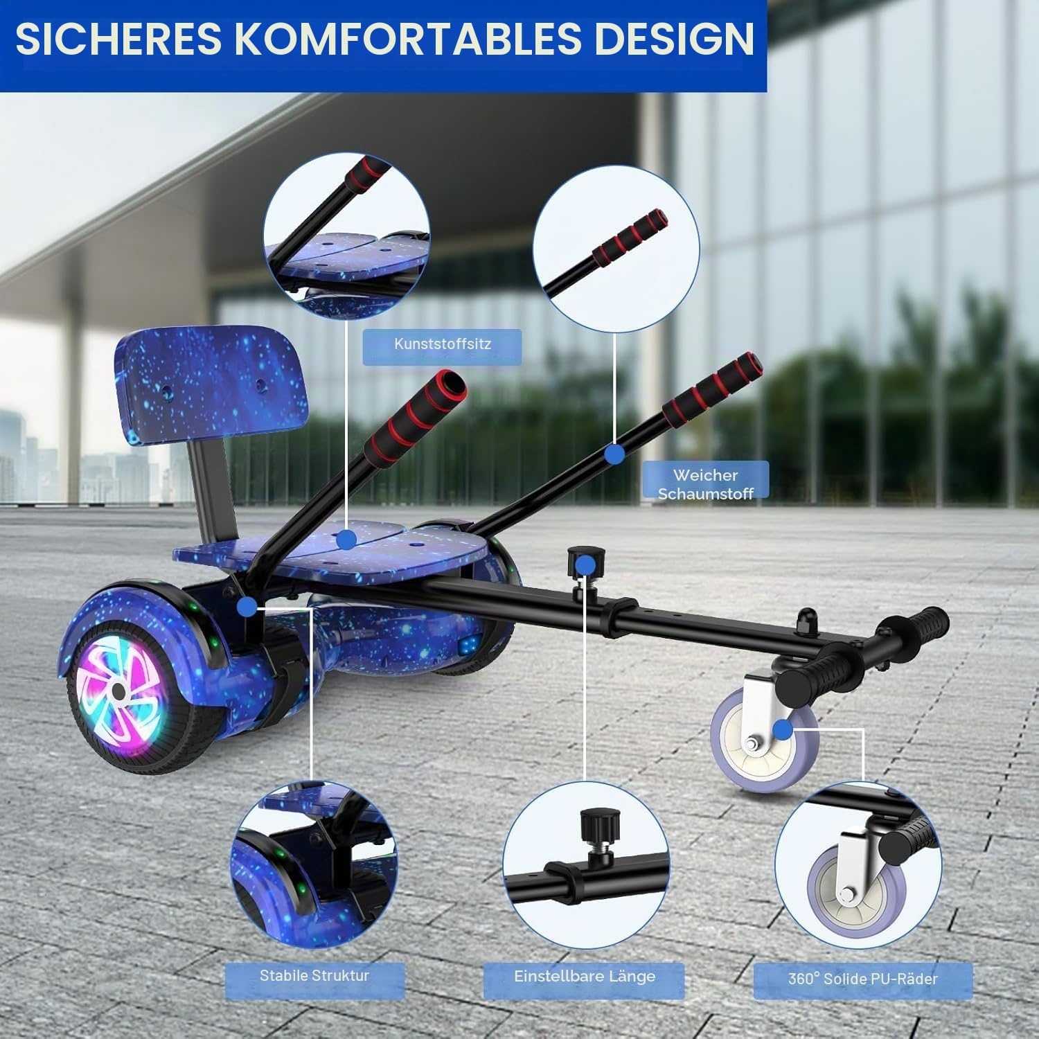 Hoverboard mit Sitz & 6,5 Zoll Rädern - Sternenblau - 35% Rabatt