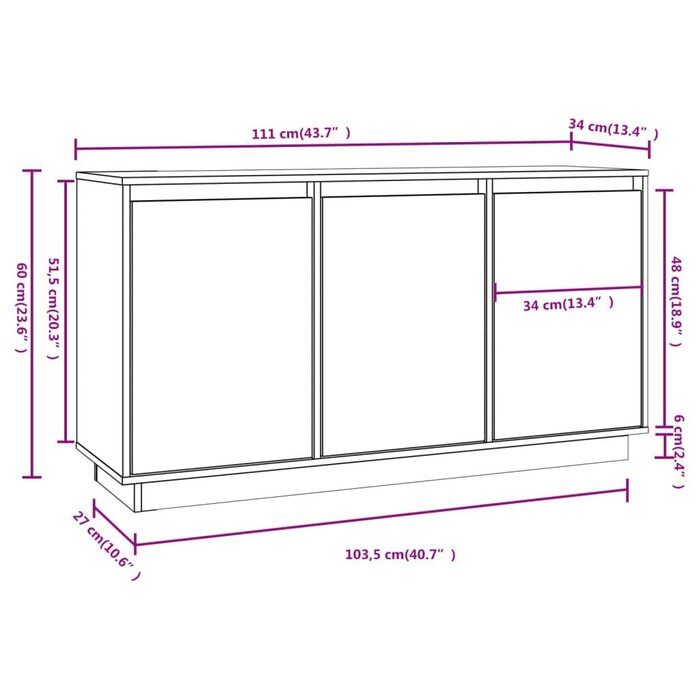 Vidaxl Modernes Sideboard aus Kiefernholz, Weiß, 111x34x60 cm - 35% Rabatt