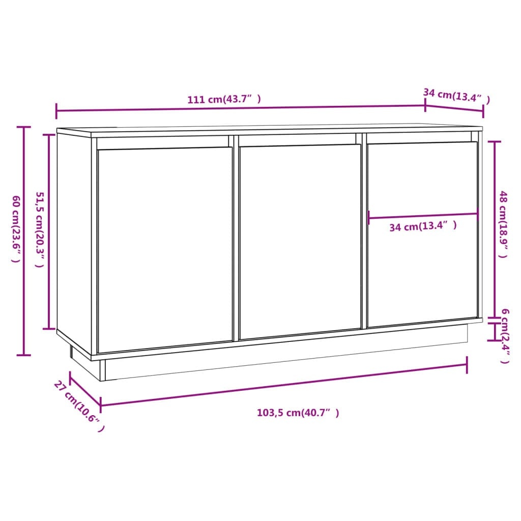 Vidaxl Modernes Sideboard aus Kiefernholz, Weiß, 111x34x60 cm - 35% Rabatt