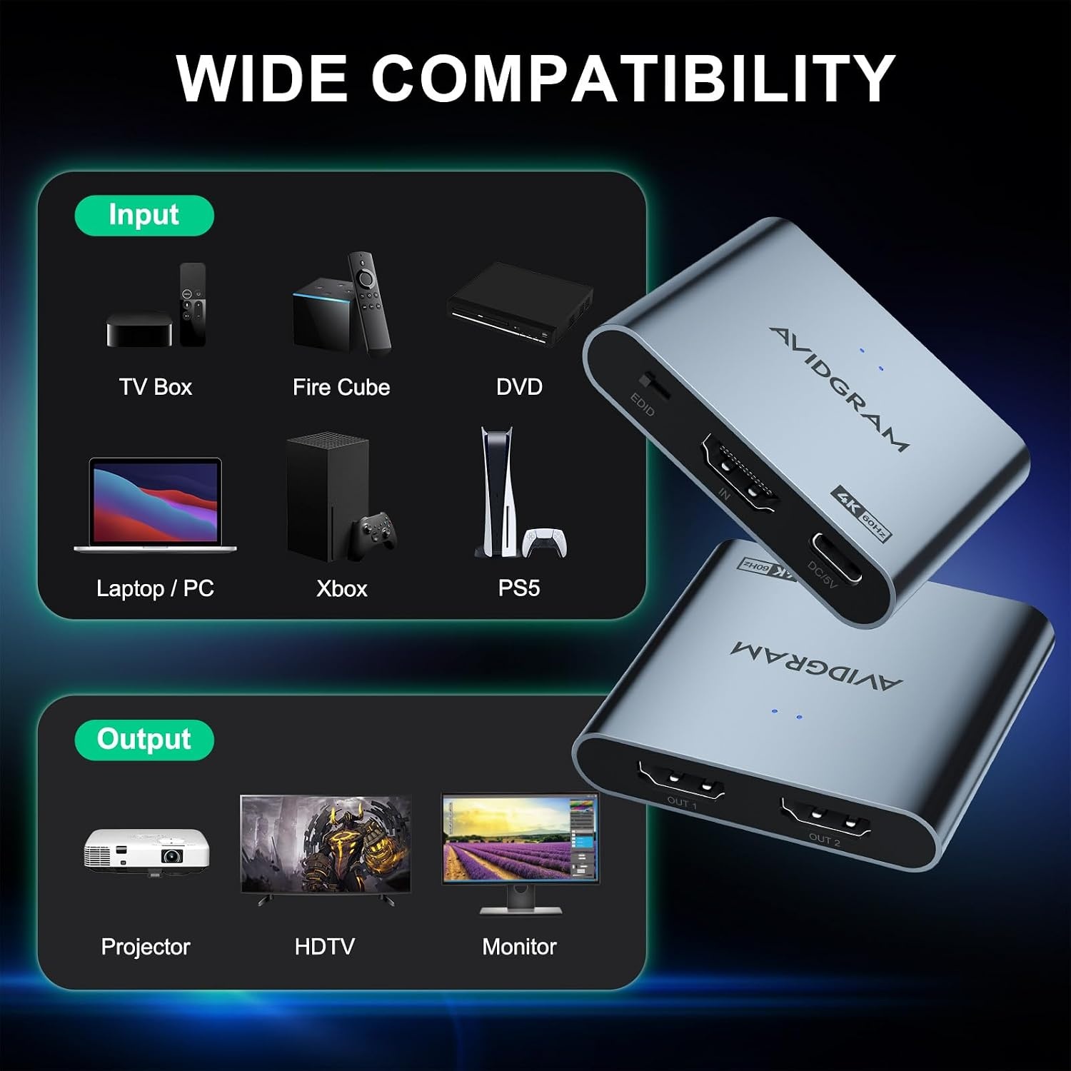HDMI-Splitter 4K 60Hz 1 auf 2 mit Downscaler - 32% Rabatt
