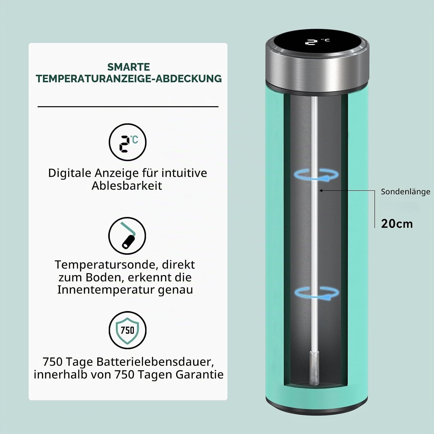 Insulinkühltasche mit Temperaturanzeige - Cyan - 28% Rabatt