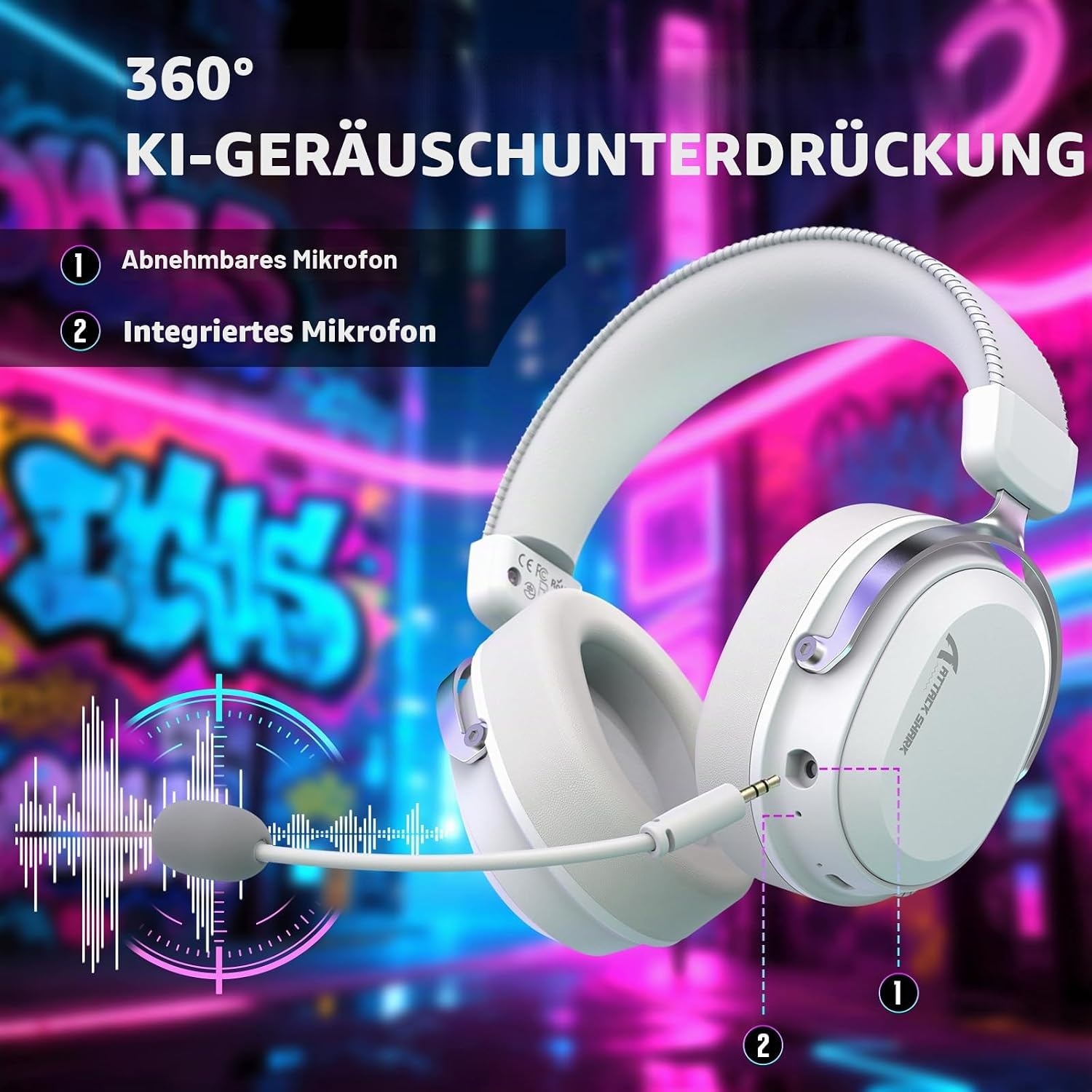 Kabelloses 7.1 Gaming-Headset, Tri-Mode, Weiß - 33% Rabatt