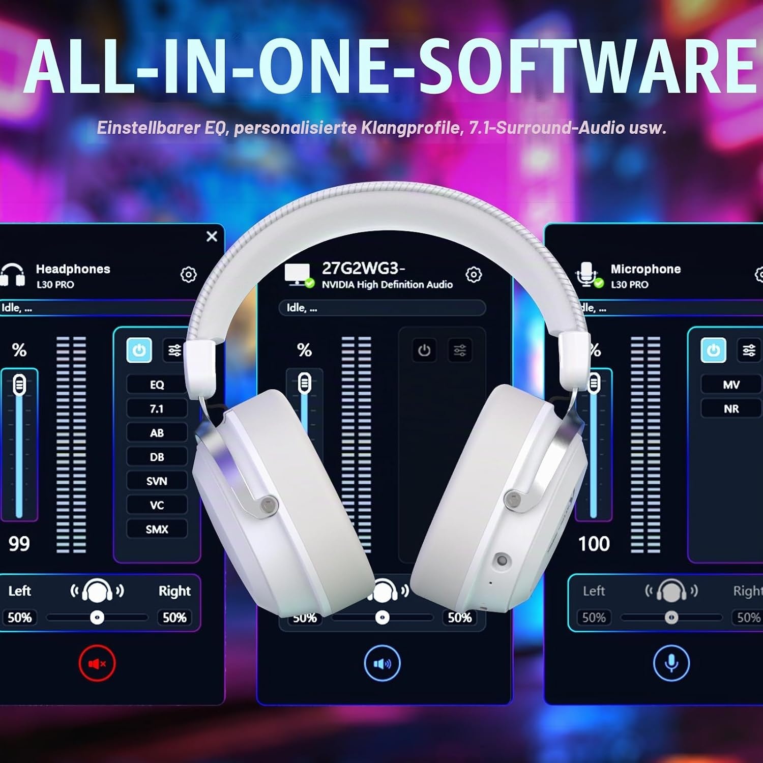 Kabelloses 7.1 Gaming-Headset, Tri-Mode, Weiß - 33% Rabatt