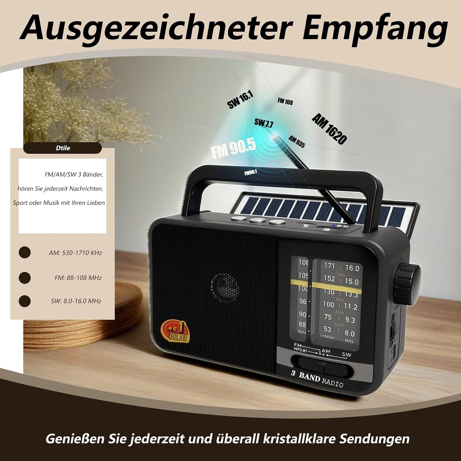 Tragbares Notfallradio mit Solar & Bluetooth - 31% Rabatt