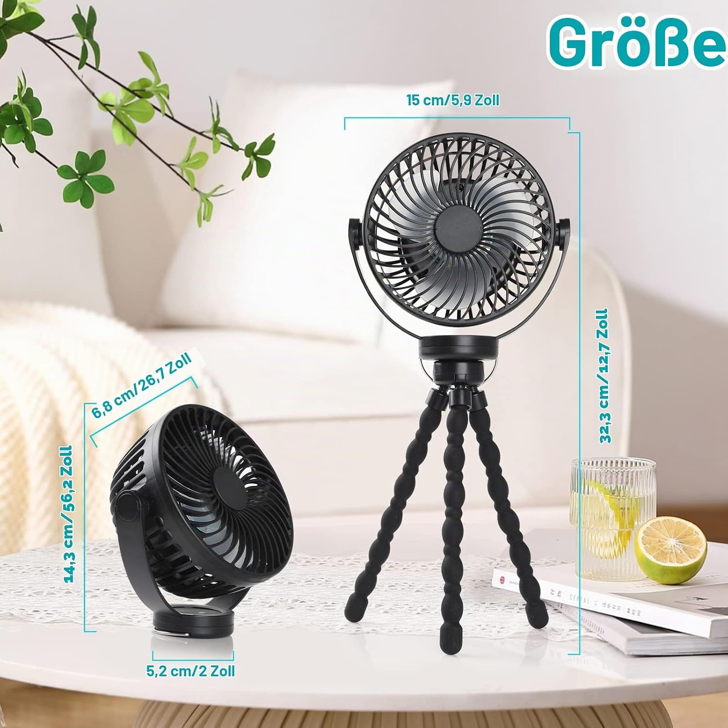 Campingventilator mit LED & Stativ - 31% Rabatt - Schwarz