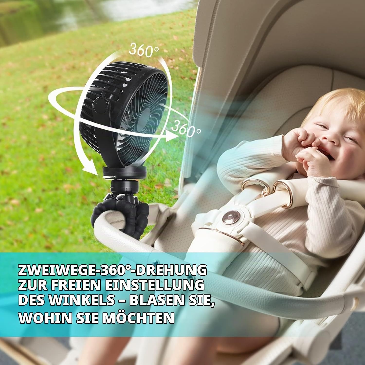 Campingventilator mit LED & Stativ - 31% Rabatt - Schwarz