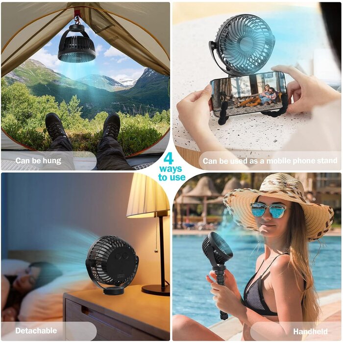 Campingventilator mit LED & Stativ - 31% Rabatt - Schwarz
