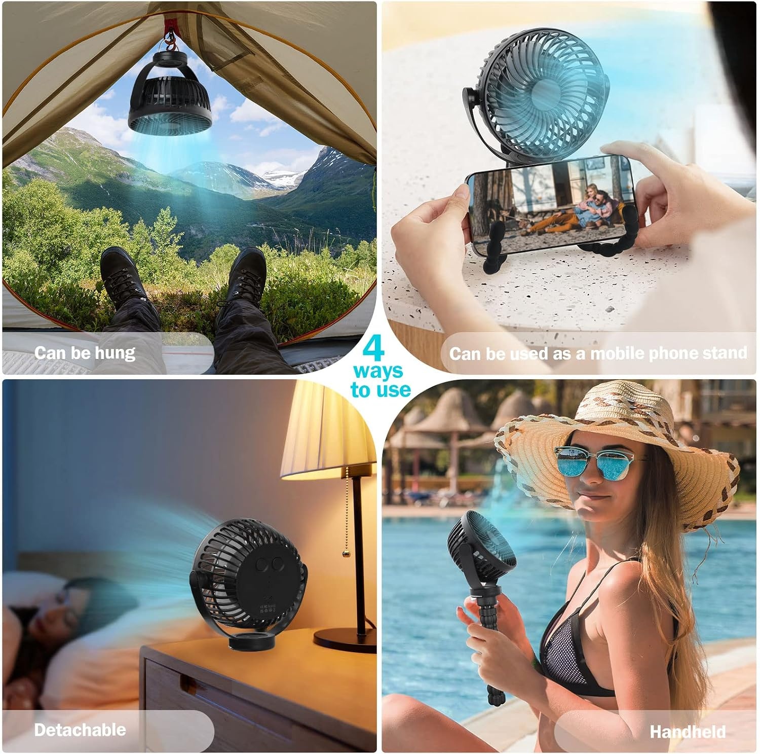 Campingventilator mit LED & Stativ - 31% Rabatt - Schwarz