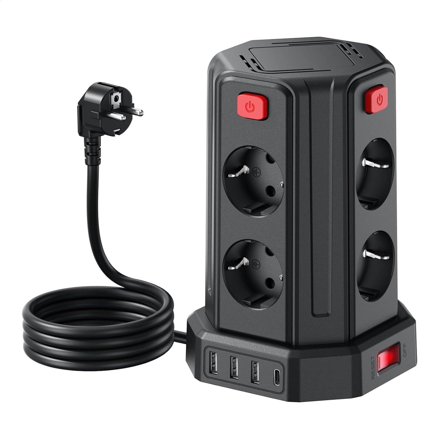 8-fach Steckdosen-Turm mit 4 USB-Anschlüssen - 32% Rabatt