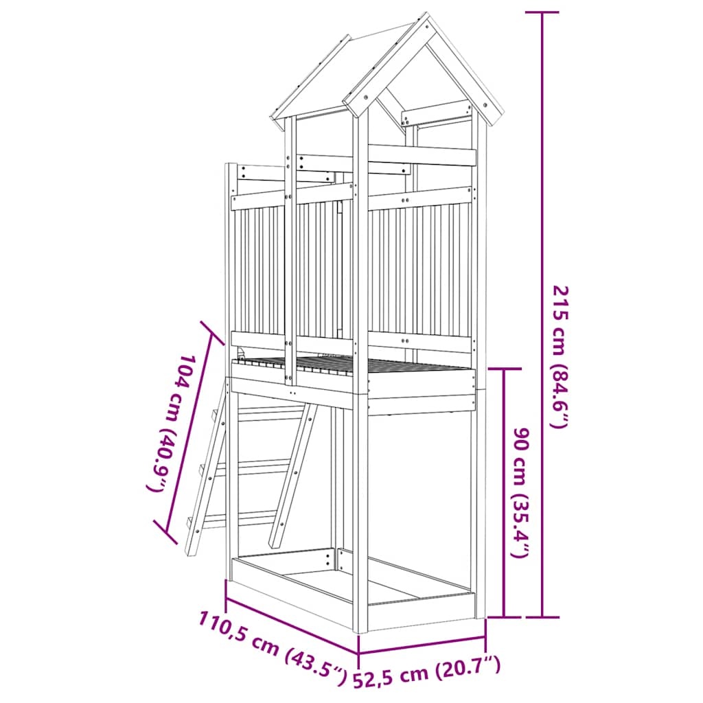Vidaxl Spielturm Kiefernholz 110,5x52,5x215 cm - 35% Rabatt