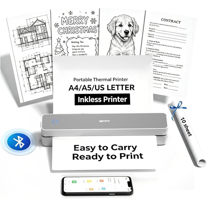 Mobiler A4 Thermodrucker, 300 DPI, Bluetooth - 29% Rabatt