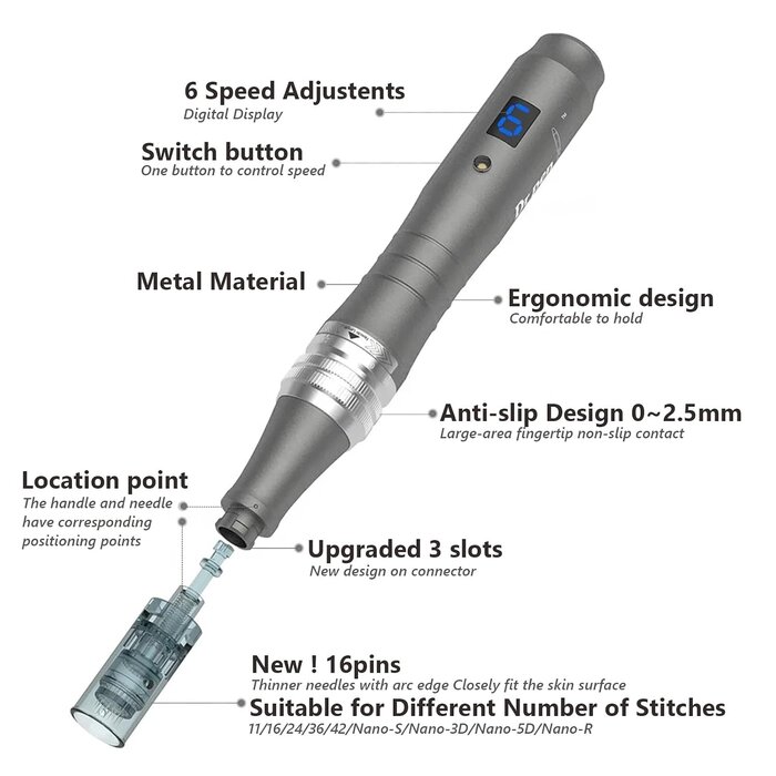 Microneedling Pen für Gesicht & Körper - 34% Rabatt - 22 Nadelaufsätze