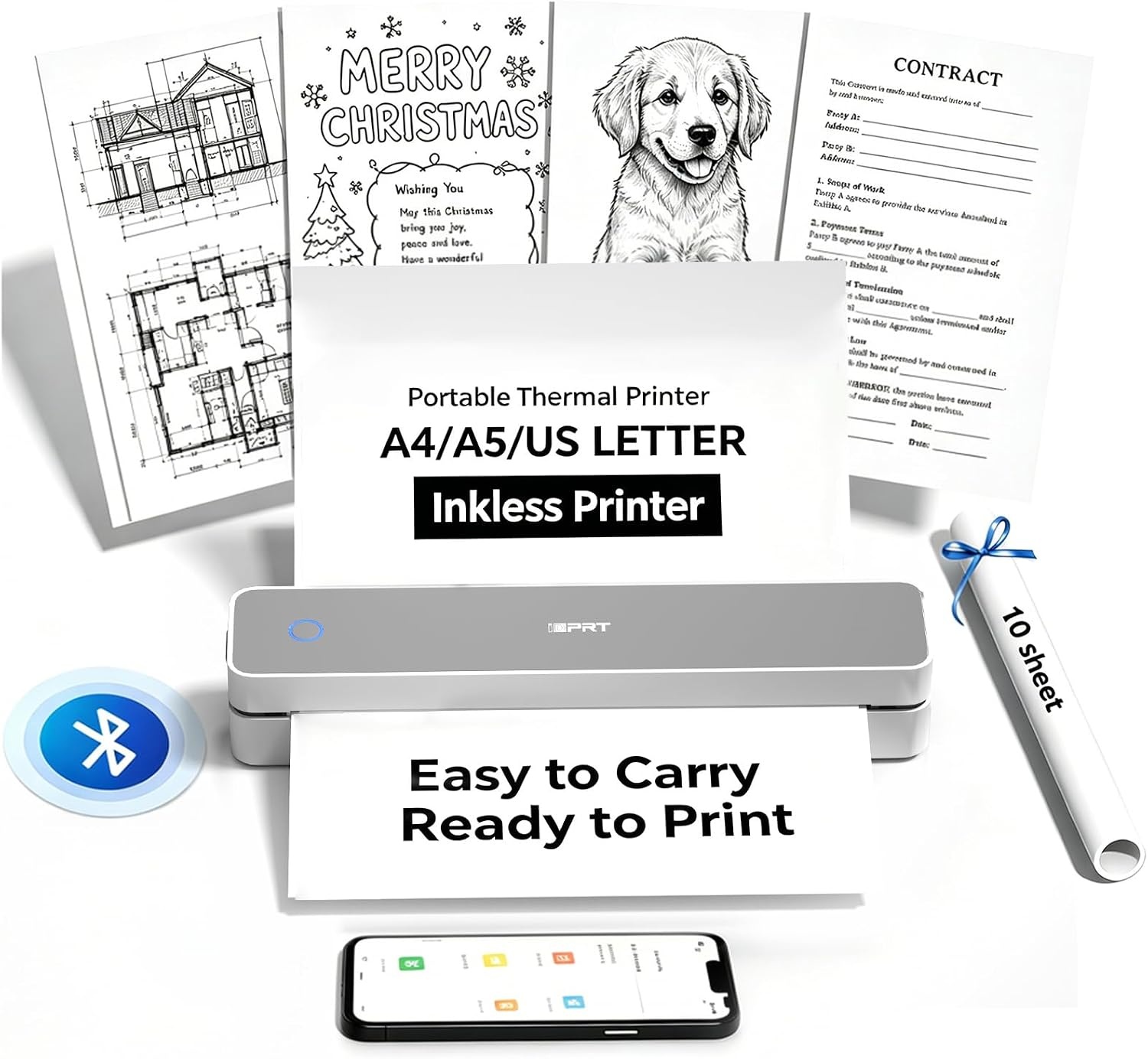 Tragbarer A4 Thermodrucker 300 DPI Bluetooth - 34% Rabatt