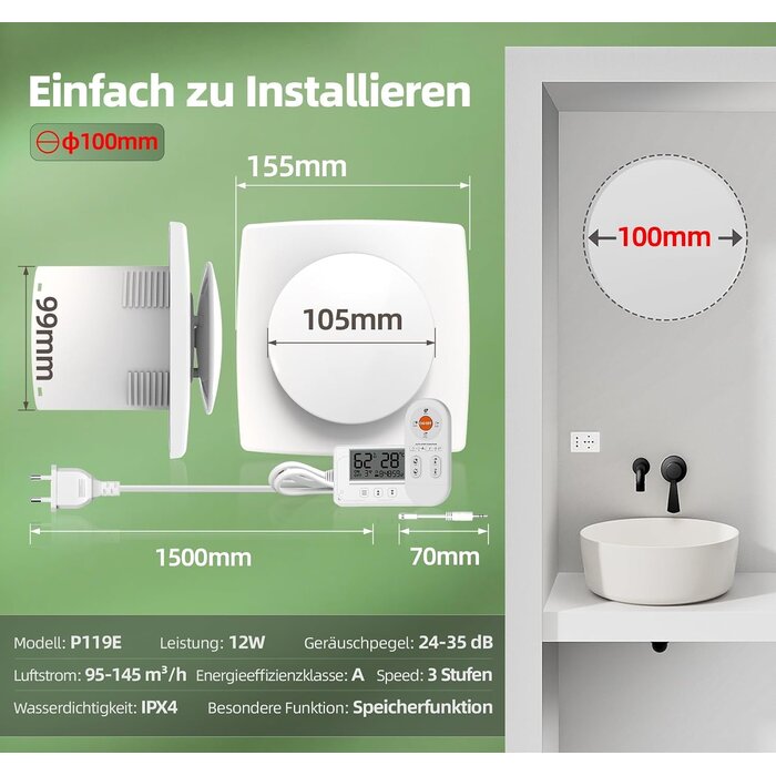 Badezimmerlüfter mit Sensor & Fernbedienung - 34% Rabatt auf Ausgepackt-Ware