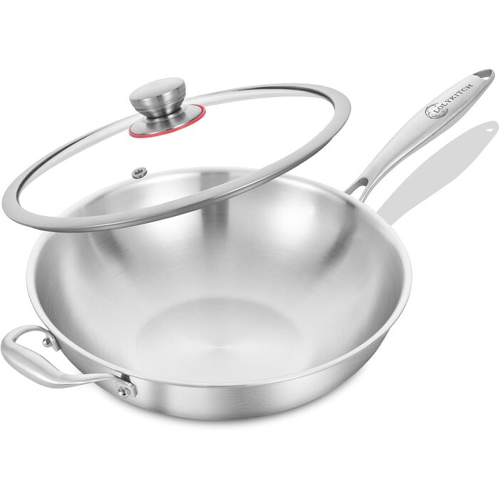 Wok-Pfanne 26 cm aus Edelstahl mit Deckel - 33% Rabatt