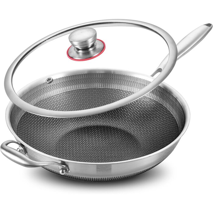 Wok-Pfanne 26 cm aus Edelstahl mit Deckel - 33% Rabatt