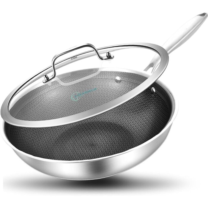Wok-Pfanne 26 cm aus Edelstahl mit Deckel - 33% Rabatt