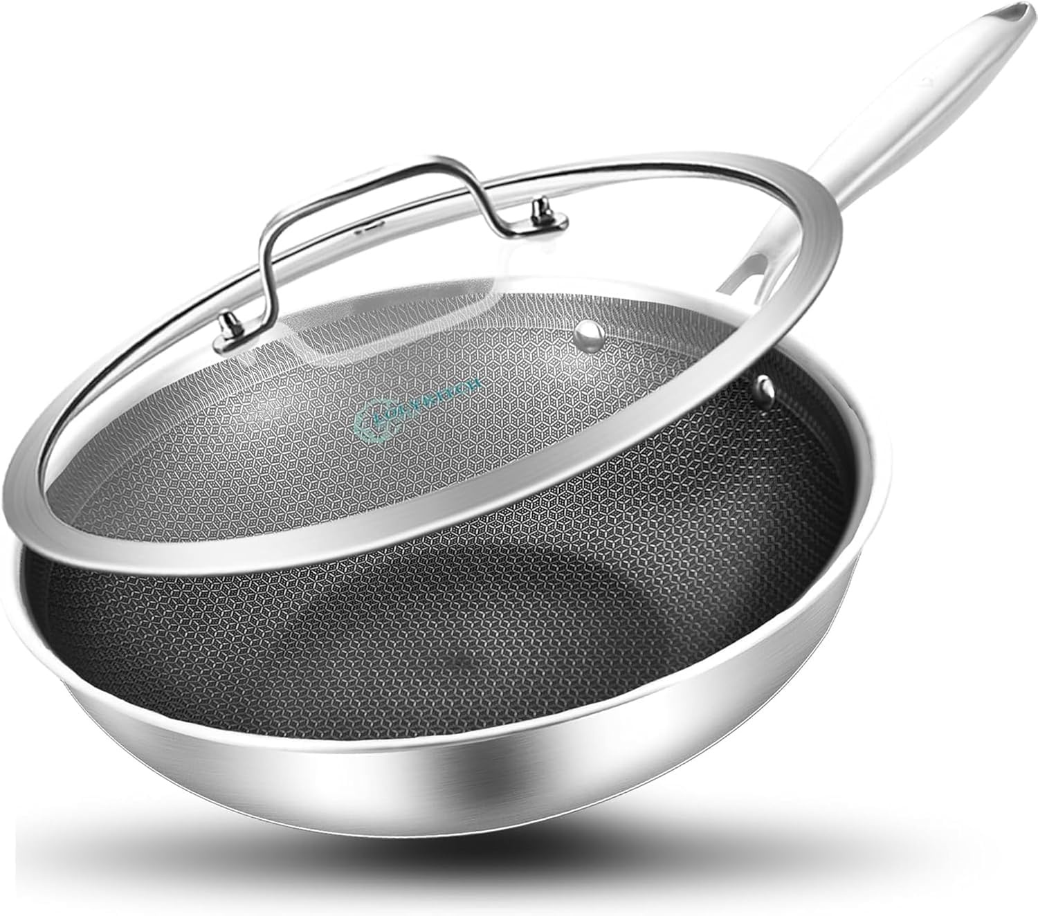 Wok-Pfanne 26 cm aus Edelstahl mit Deckel - 33% Rabatt