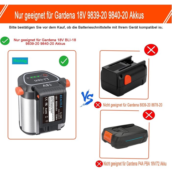 18V 4Ah Ersatzakku für Gartengeräte - 32% Rabatt bei Ausgepackt-Zustand