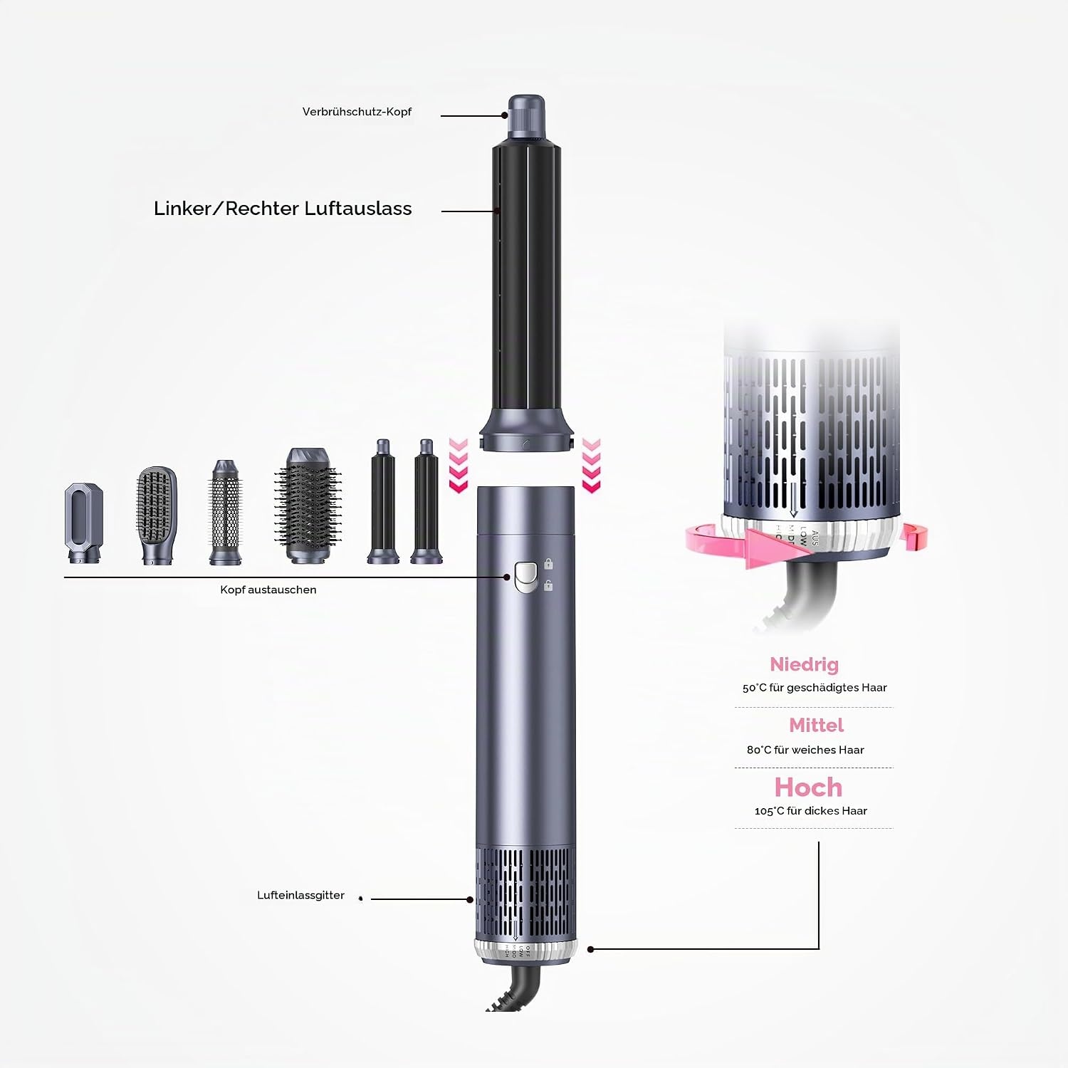 6-in-1 Warmluftbürste & Haarstyler 1000W - Blau - 33% Rabatt