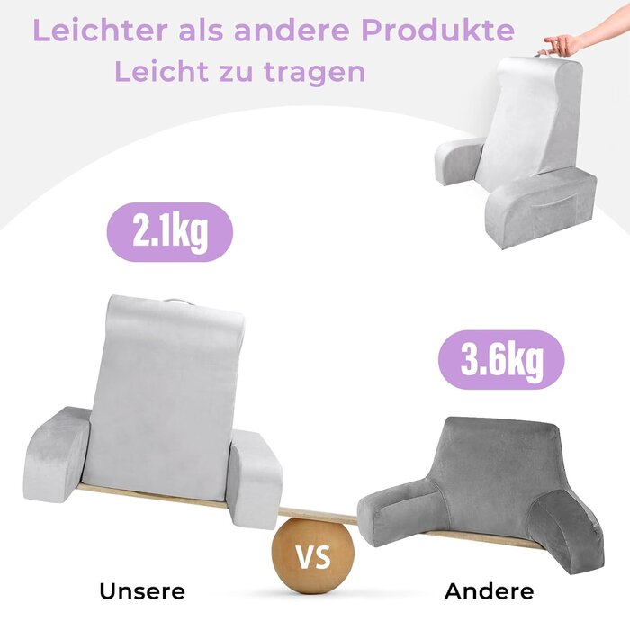 Ergonomisches Lesekissen mit Armlehnen, Grau, Größe L - 33% Rabatt